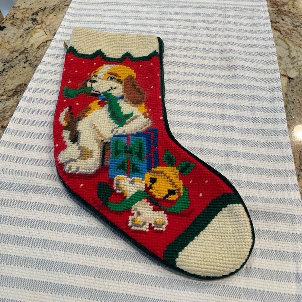 Vintage Needlepoint Christmas Stocking